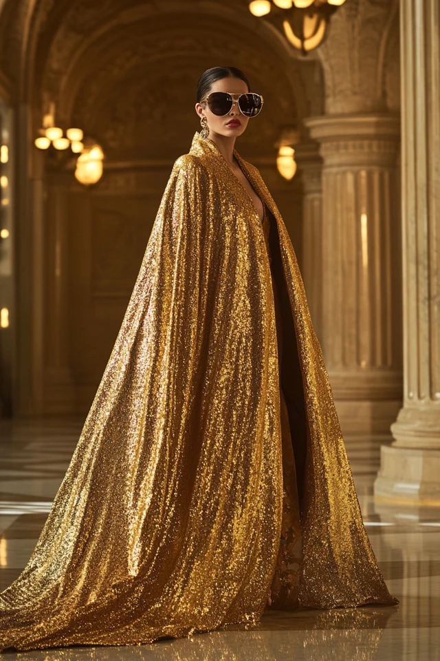 Regal Gold Capes and Dresses for Gala Entrances: Shining in Majestic Elegance